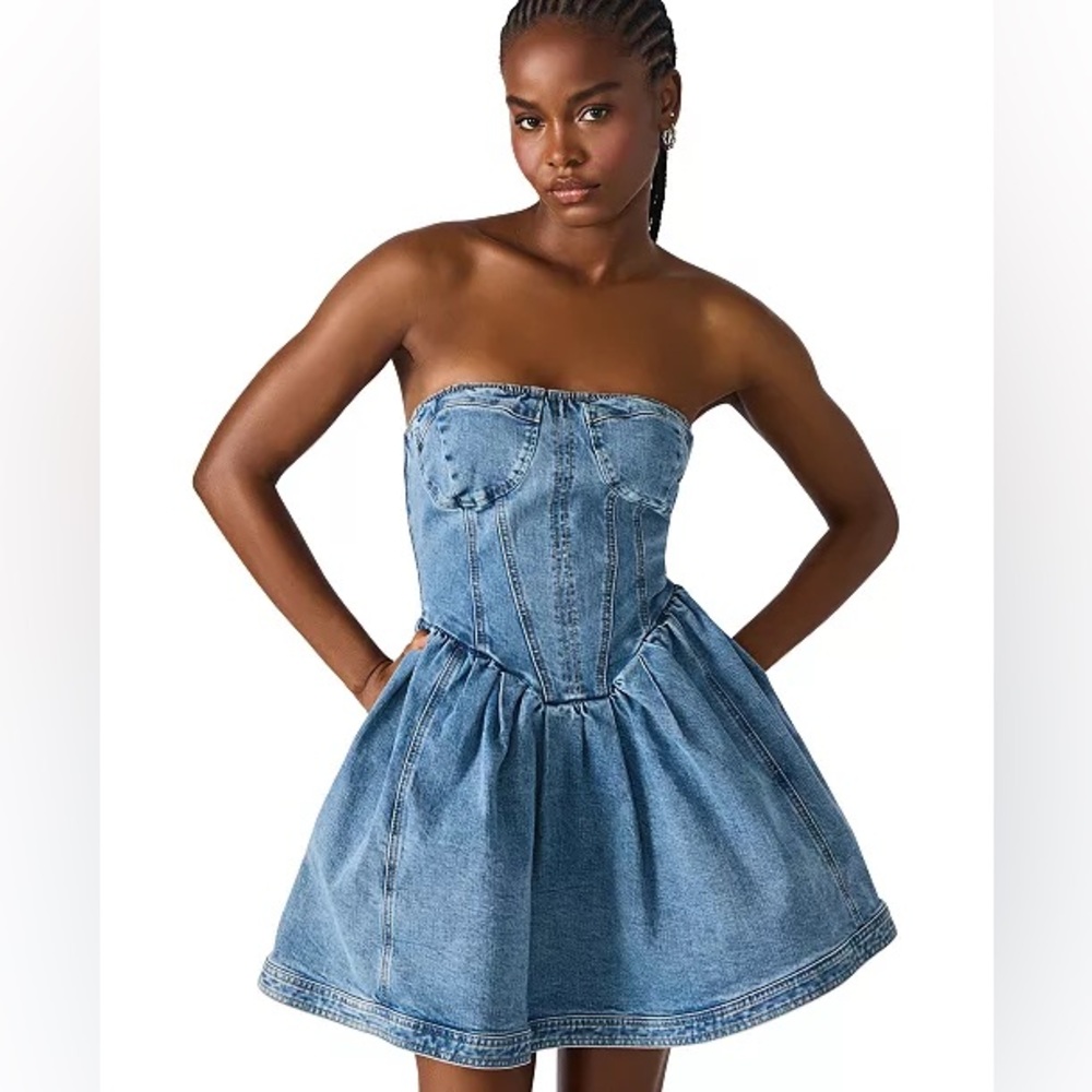 Steve Madden Women's Rina Strapless Corset Denim Dress